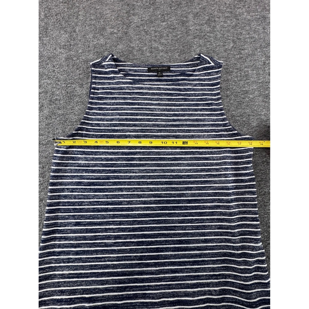 Banana Republic Womens Navy White Striped Mixed Media Tank Top High Low Hem M - Picture 5 of 6